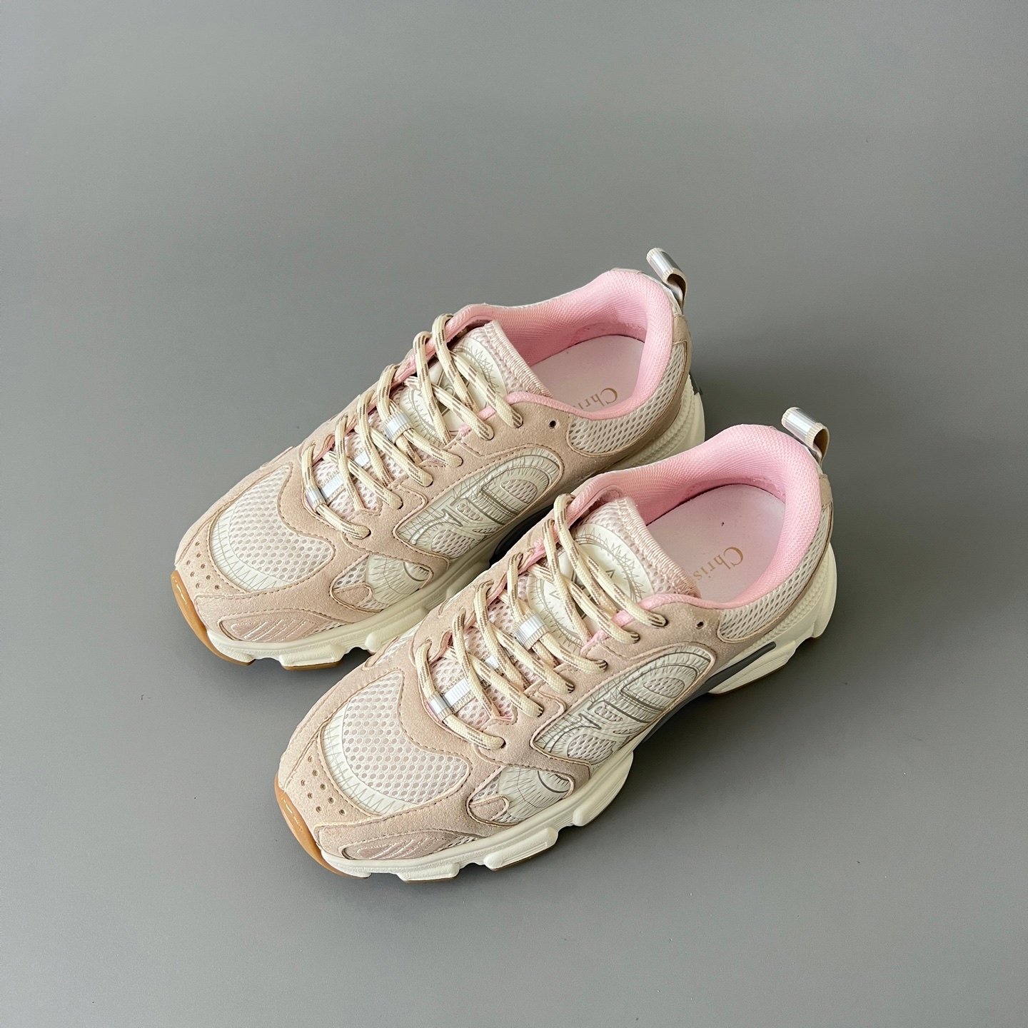 AuroraCustom Dior Chrono Series Soft Nude Pink & Desert Sand Technical Mesh Luxury Retro Runner Sneaker (Women's Edition) - Image 8