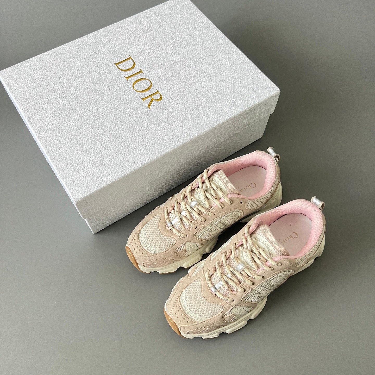 AuroraCustom Dior Chrono Series Soft Nude Pink & Desert Sand Technical Mesh Luxury Retro Runner Sneaker (Women's Edition) - Image 9