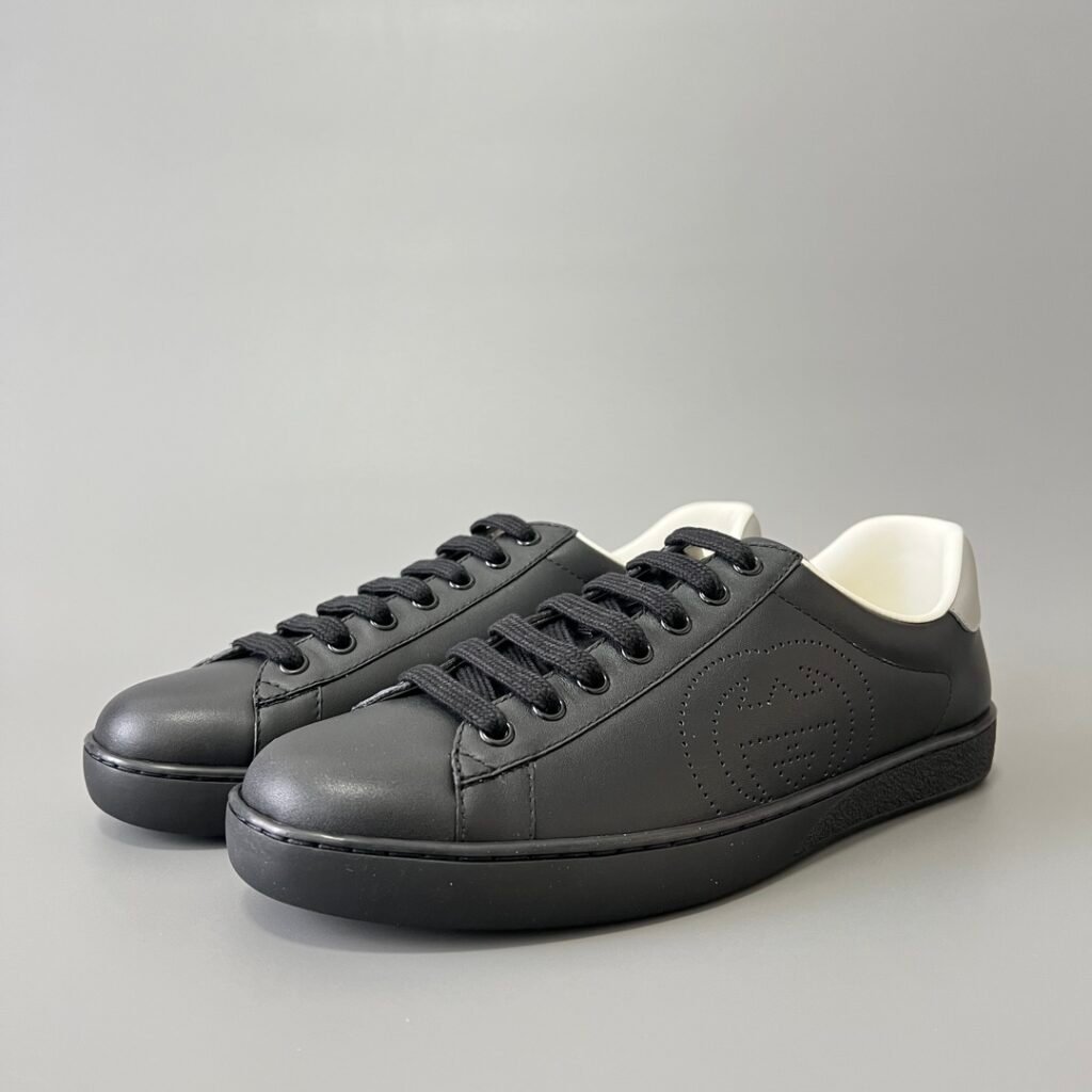 Aurora Custom Gucci Interlocking G Ace Midnight Black Leather Sneaker (Unisex Edition)
