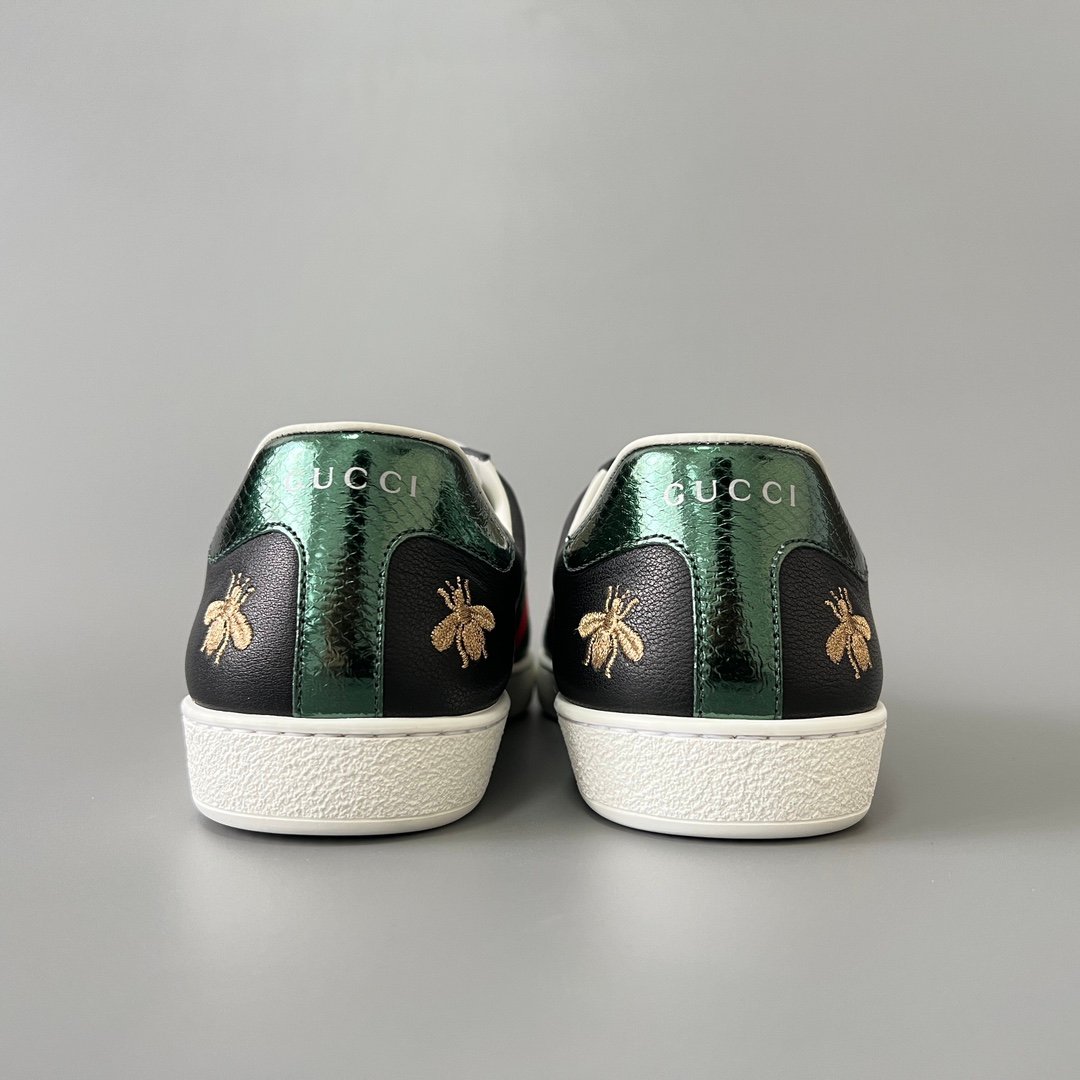 Aurora Custom Gucci Ace Midnight Black Leather Sneaker with Gold Thread Bees & Stars - Image 5