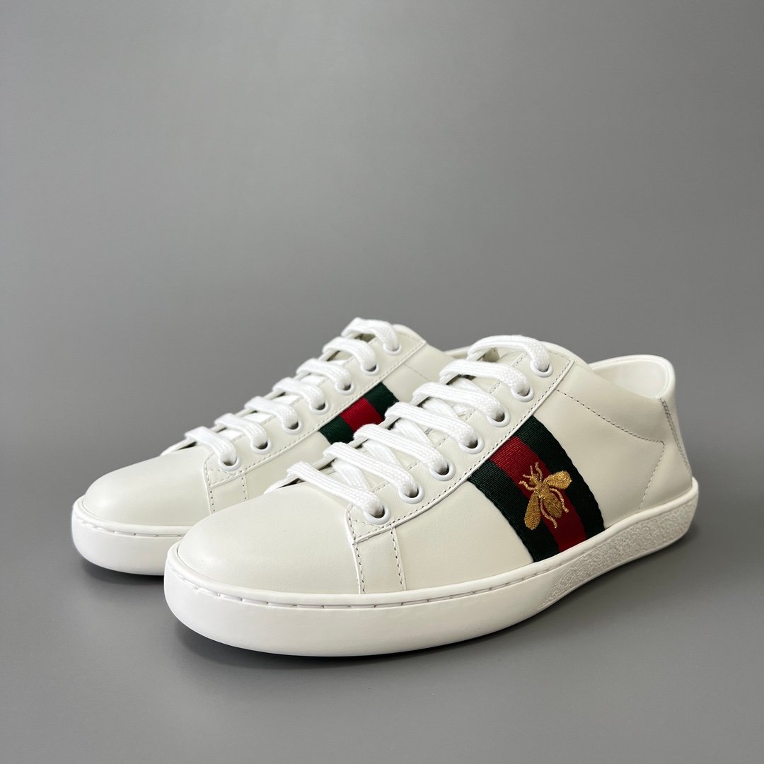 Aurora Custom Gucci Ace Alabaster White Leather Sneaker with Gold Thread Bee (Unisex Edition)