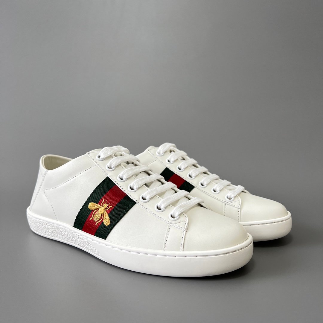 Aurora Custom Gucci Ace Alabaster White Leather Sneaker with Gold Thread Bee (Unisex Edition) - Image 3