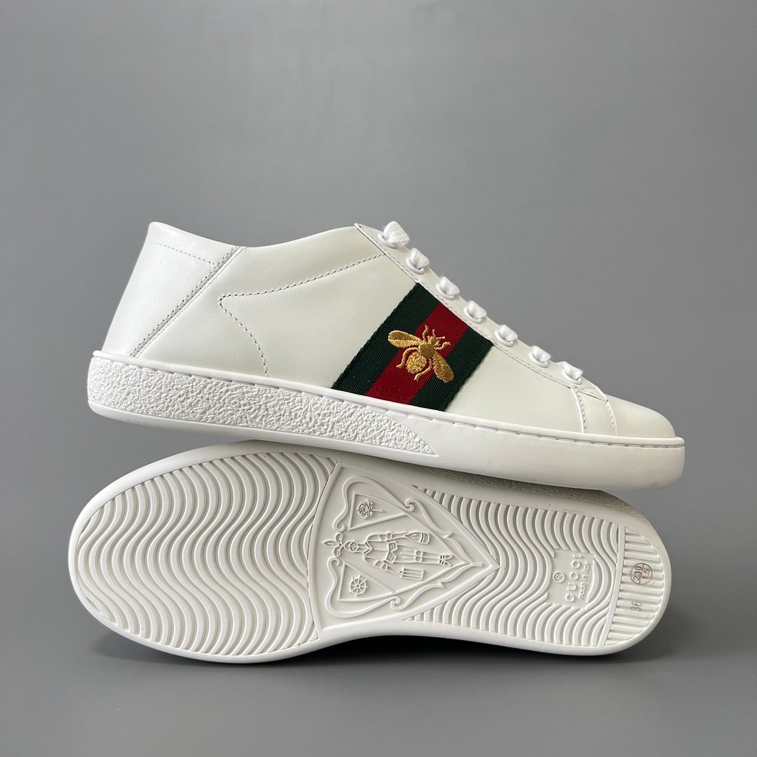 Aurora Custom Gucci Ace Alabaster White Leather Sneaker with Gold Thread Bee (Unisex Edition) - Image 7