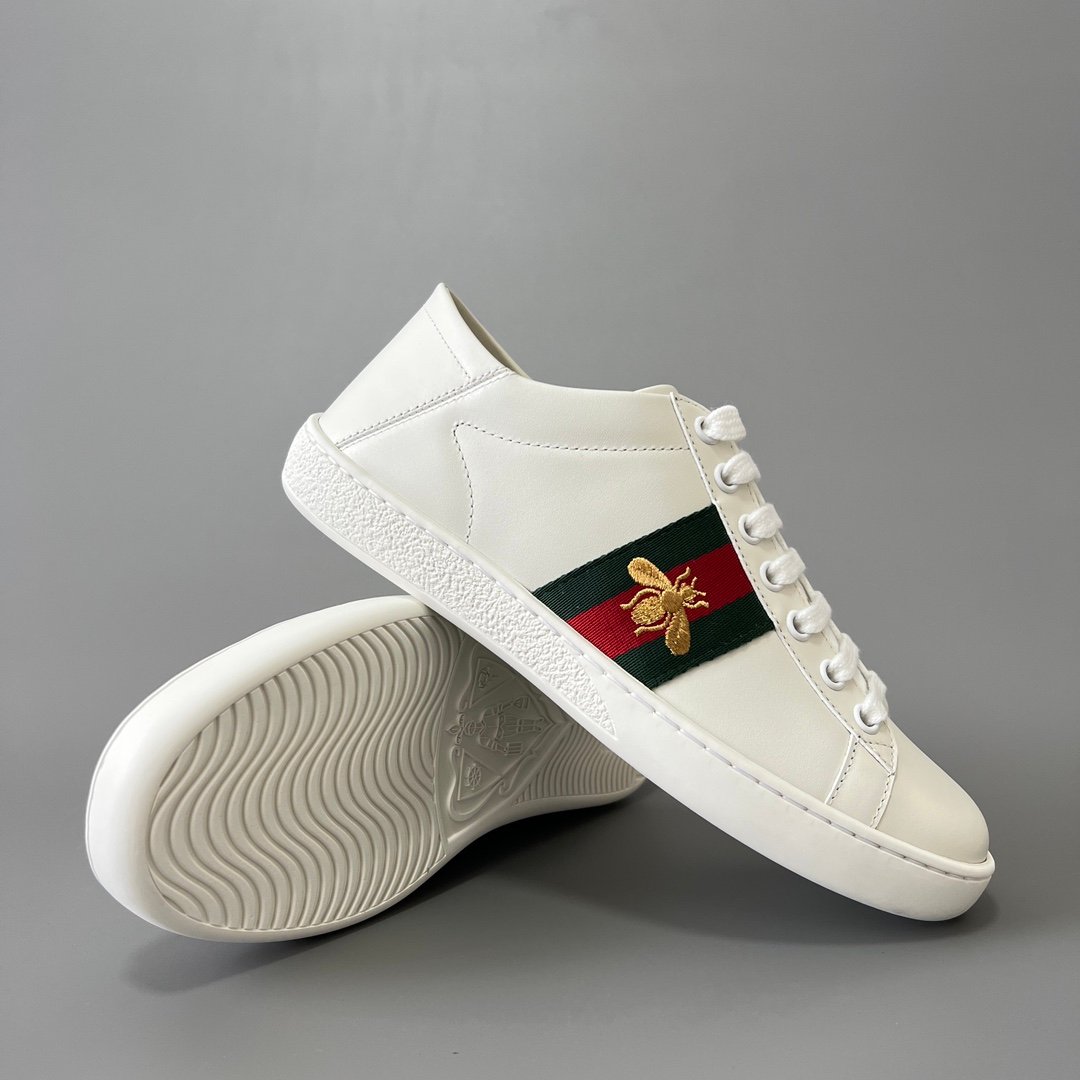 Aurora Custom Gucci Ace Alabaster White Leather Sneaker with Gold Thread Bee (Unisex Edition) - Image 6