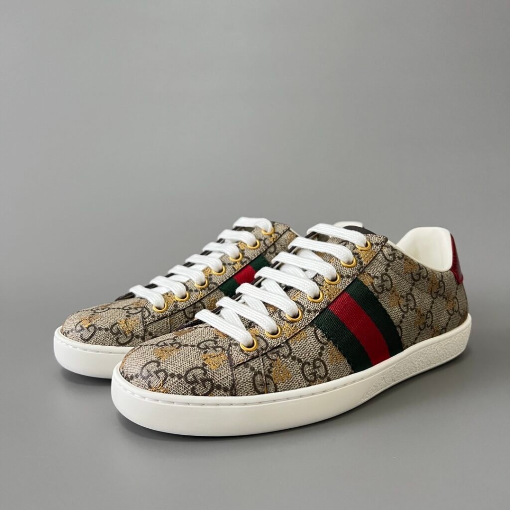 Aurora Custom Gucci Ace Sneaker in GG Supreme Canvas with Gold Bees (Unisex Edition)