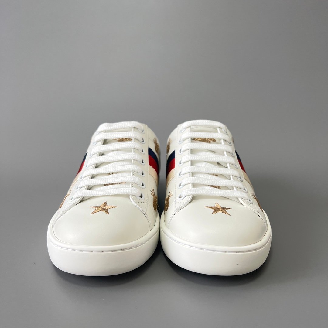 Aurora Custom Gucci Ace Alabaster White Leather Sneaker with Gold Thread Bees & Stars (Women's Edition) - Image 2
