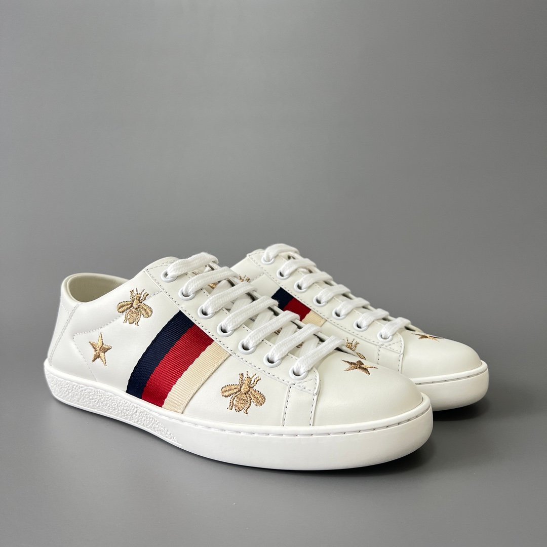 Aurora Custom Gucci Ace Alabaster White Leather Sneaker with Gold Thread Bees & Stars (Women's Edition) - Image 3