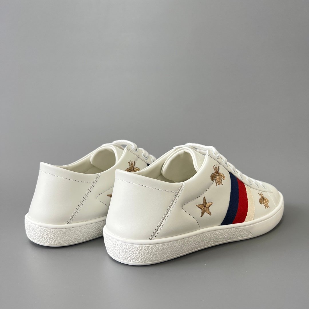 Aurora Custom Gucci Ace Alabaster White Leather Sneaker with Gold Thread Bees & Stars (Women's Edition) - Image 4
