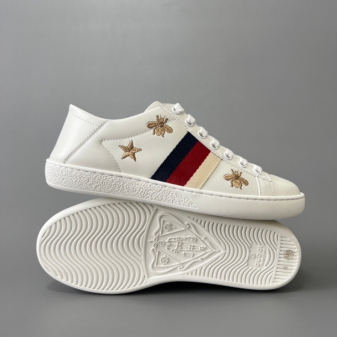 Aurora Custom Gucci Ace Alabaster White Leather Sneaker with Gold Thread Bees & Stars (Women's Edition) - Image 6