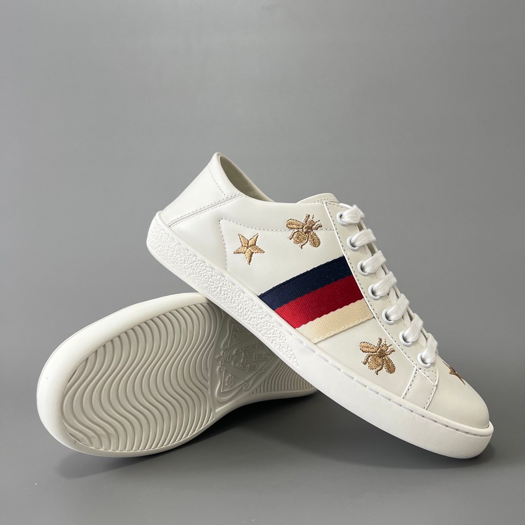 Aurora Custom Gucci Ace Alabaster White Leather Sneaker with Gold Thread Bees & Stars (Women's Edition) - Image 7