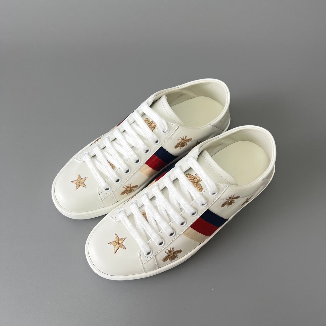 Aurora Custom Gucci Ace Alabaster White Leather Sneaker with Gold Thread Bees & Stars (Women's Edition) - Image 8