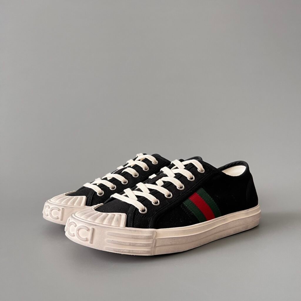 Aurora Custom Gucci Lido Black Canvas Distressed Low-Top Sneaker