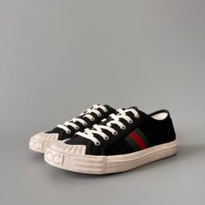 Aurora Custom Gucci Lido Black Canvas Distressed Low-Top Sneaker