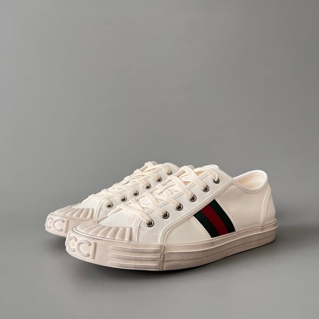 Aurora Custom Gucci Lido Ivory White Canvas Distressed Low-Top Sneaker