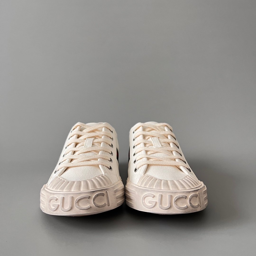 Aurora Custom Gucci Lido Ivory White Canvas Distressed Low-Top Sneaker - Image 2