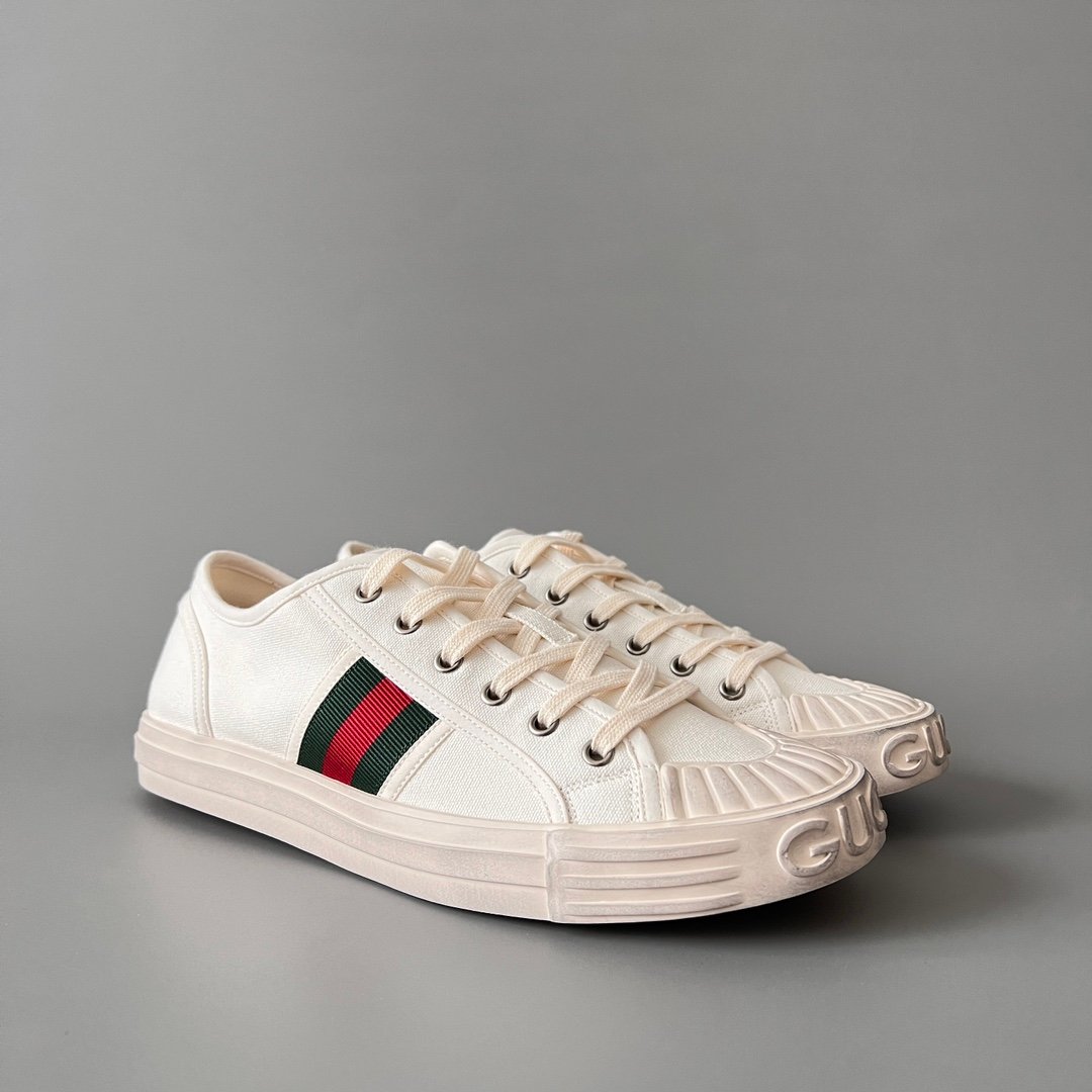 Aurora Custom Gucci Lido Ivory White Canvas Distressed Low-Top Sneaker - Image 3