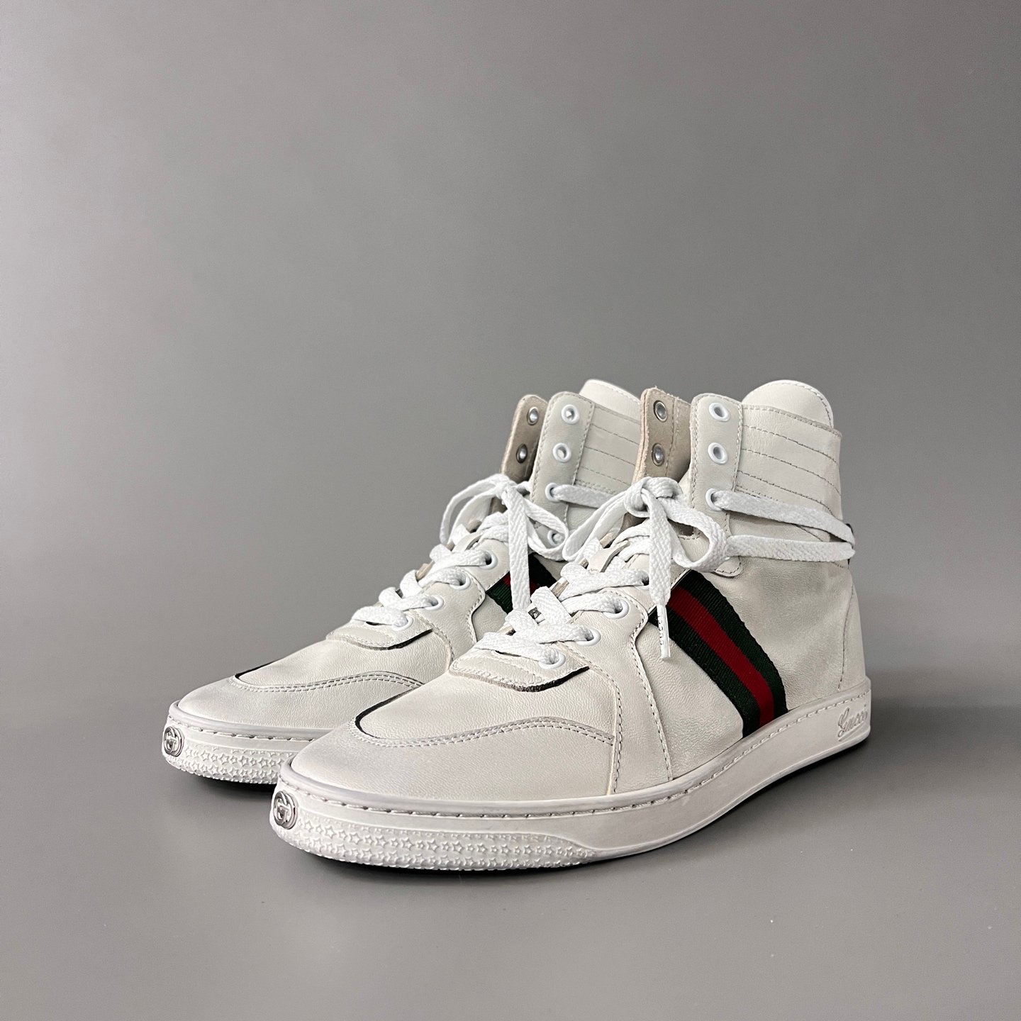 Aurora Custom Gucci Vintage High-Top Leather Sneaker with Web Stripe (Men's Edition)