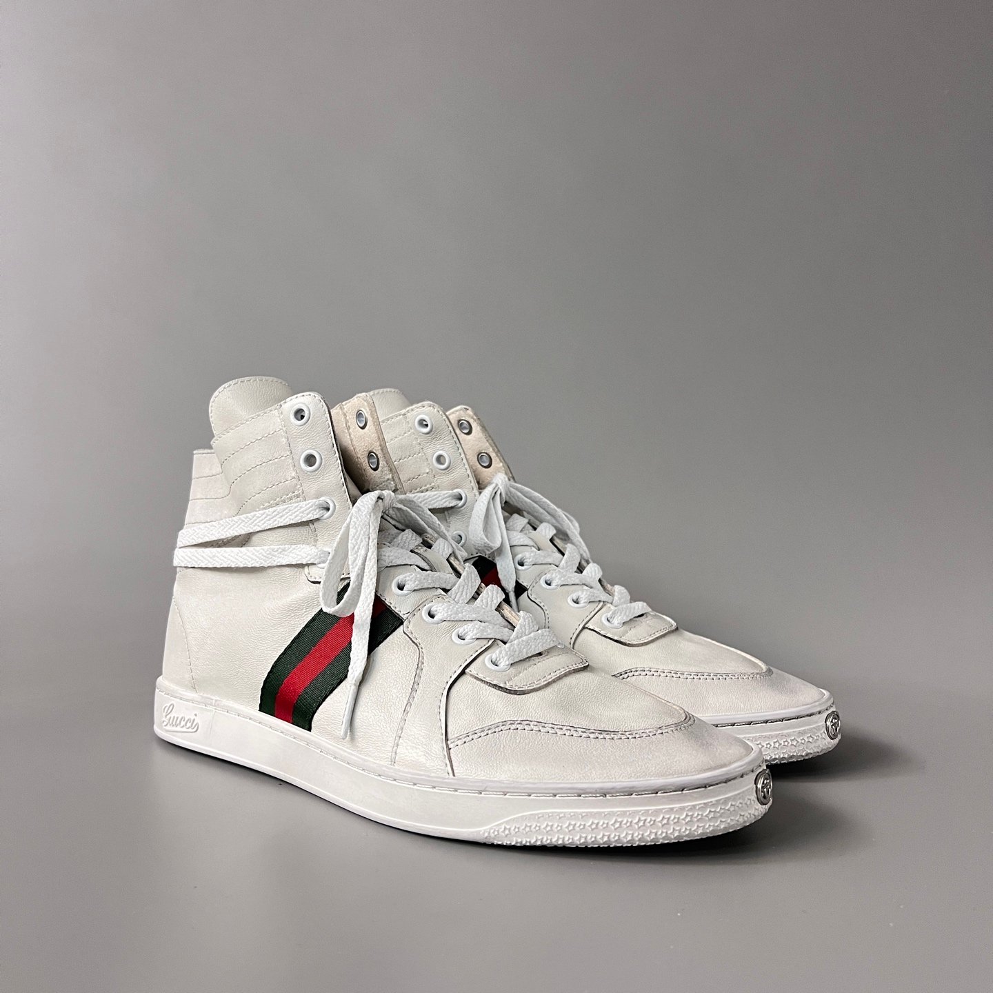 Aurora Custom Gucci Vintage High-Top Leather Sneaker with Web Stripe (Men's Edition) - Image 3