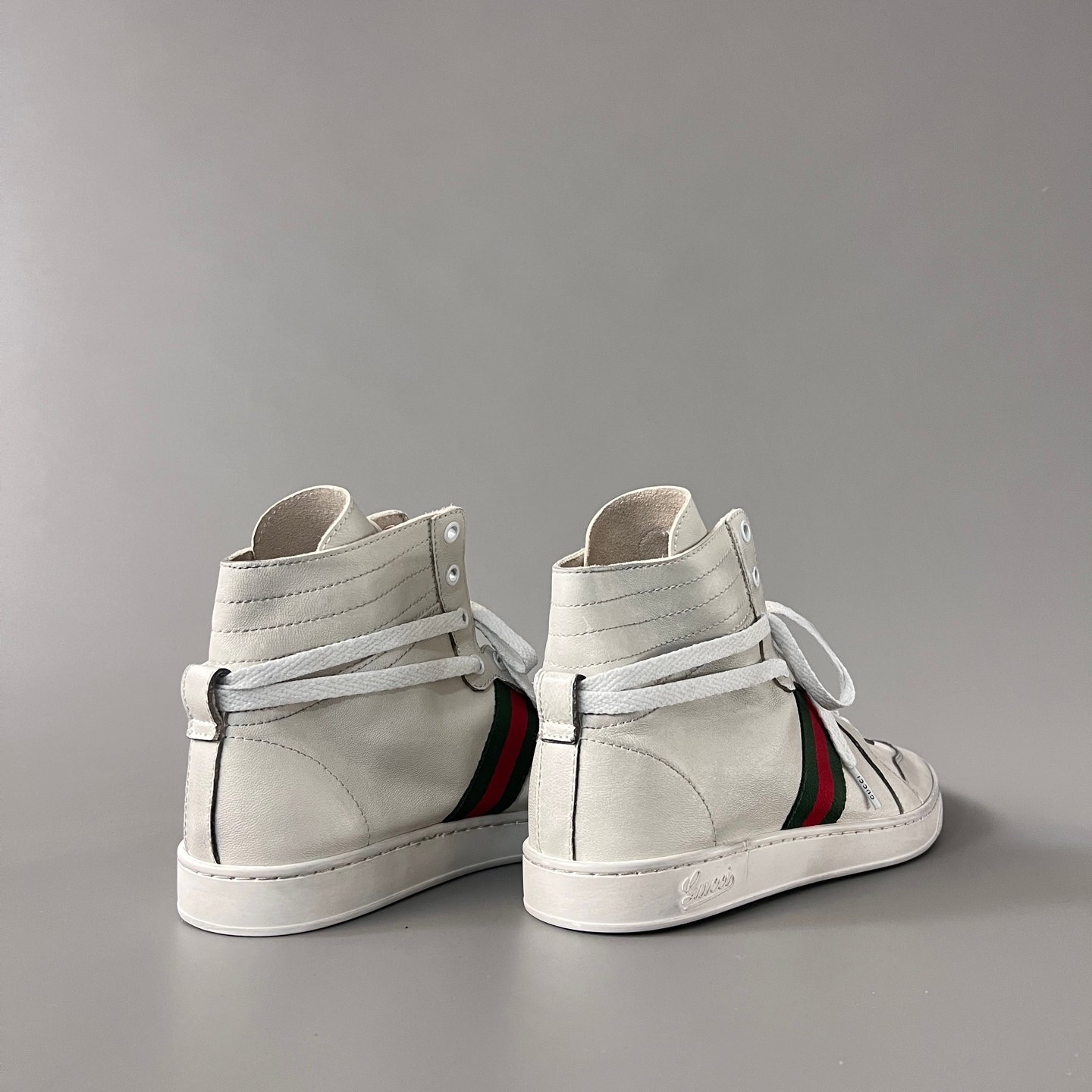 Aurora Custom Gucci Vintage High-Top Leather Sneaker with Web Stripe (Men's Edition) - Image 4