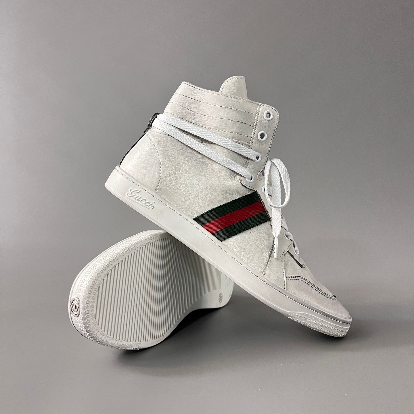 Aurora Custom Gucci Vintage High-Top Leather Sneaker with Web Stripe (Men's Edition) - Image 7
