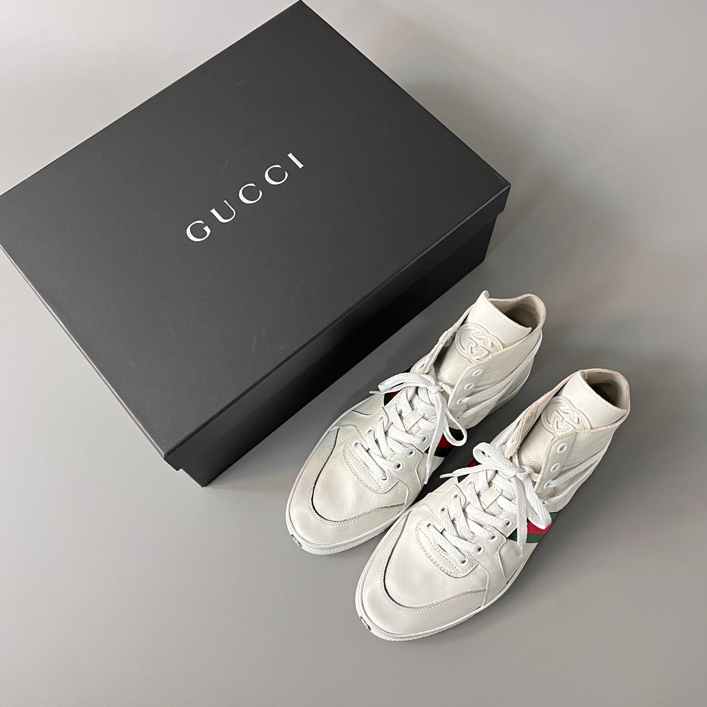 Aurora Custom Gucci Vintage High-Top Leather Sneaker with Web Stripe (Men's Edition) - Image 9
