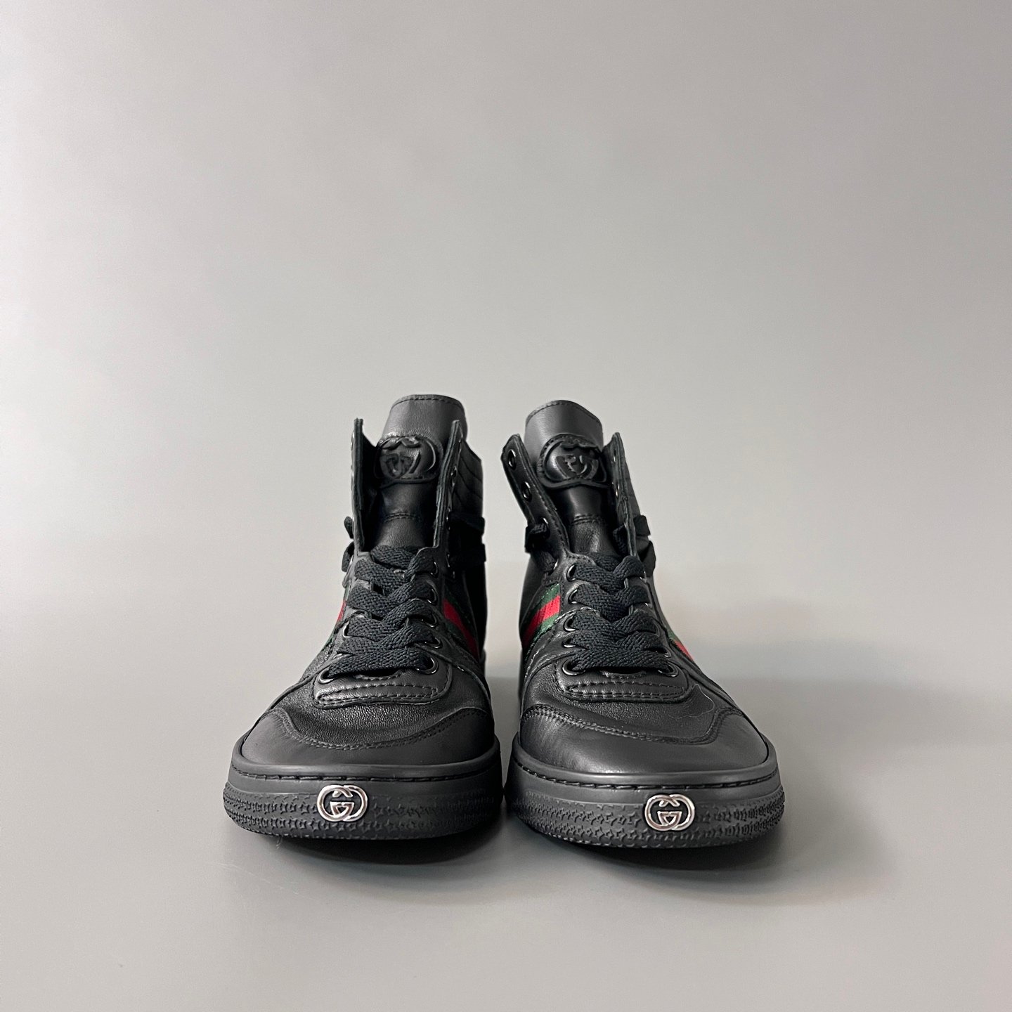 Aurora Custom Gucci Vintage Black Leather High-Top Sneaker with Web Stripe (Men's Edition) - Image 2