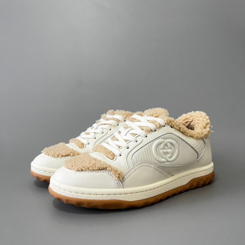 Aurora Custom Gucci MAC80 Shearling White Leather Retro Sneaker (Unisex Edition)