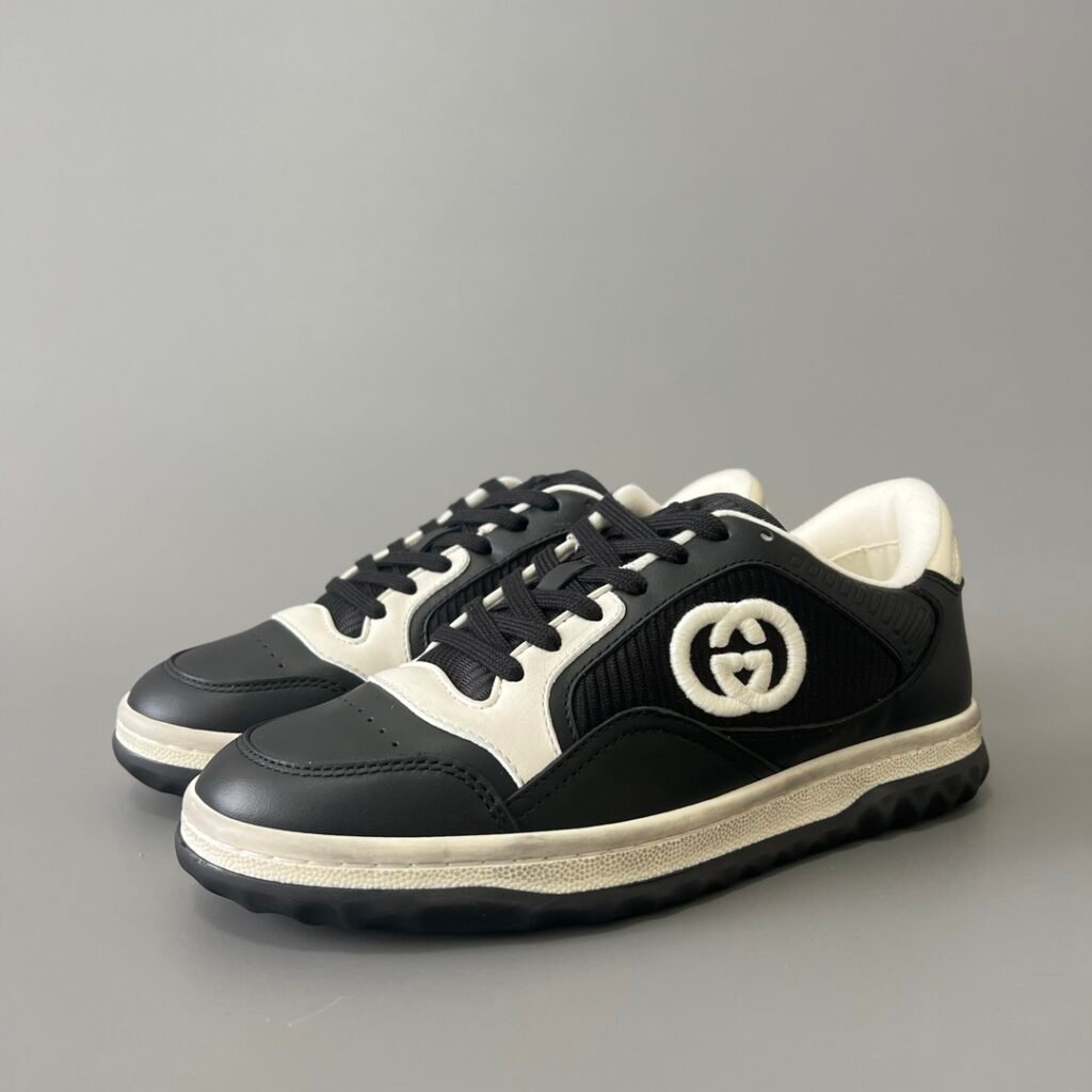 Aurora Custom Gucci MAC80 Midnight Black Leather & Off-White Canvas Retro Sneaker (Unisex Edition)