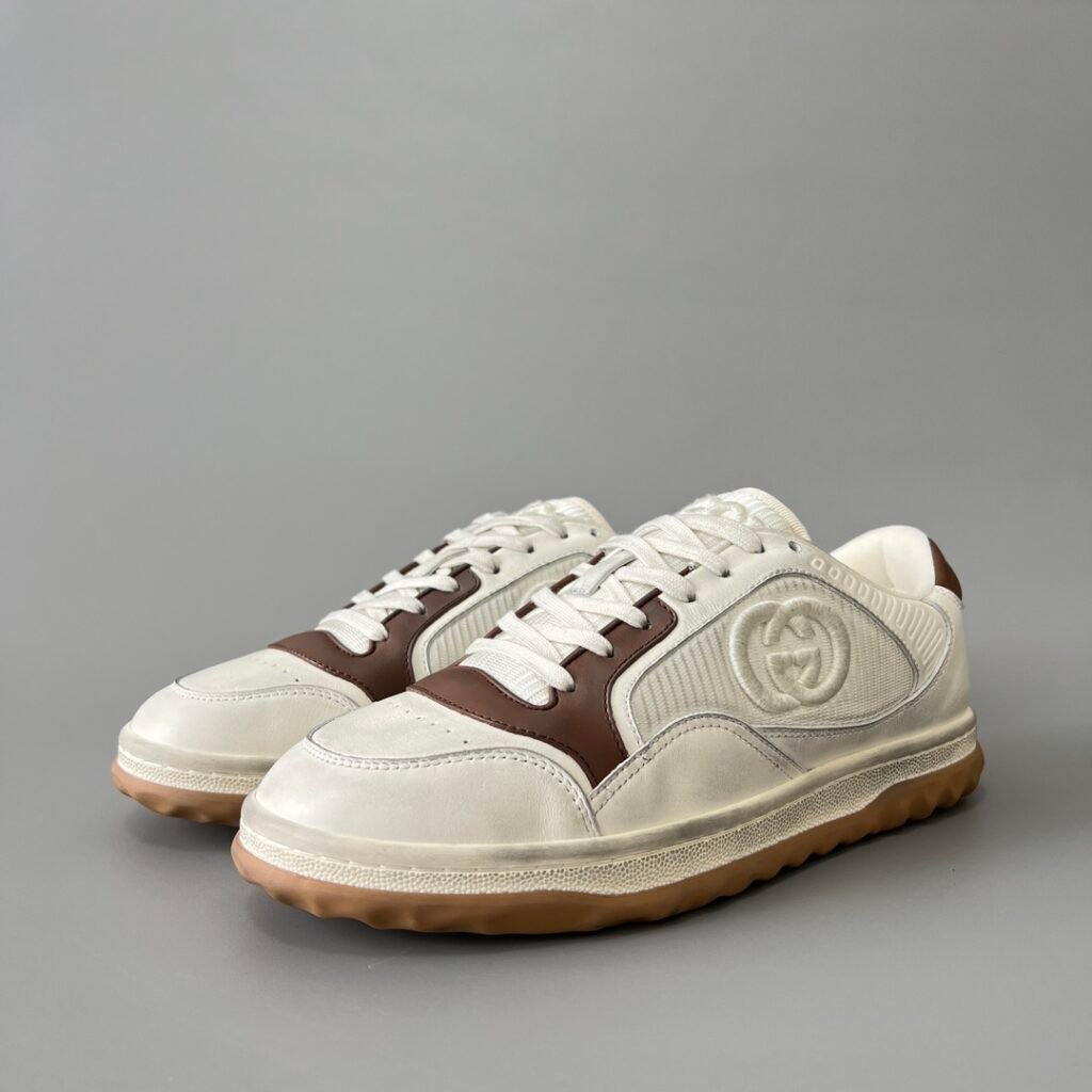 Aurora Custom Gucci MAC80 White & Chestnut Brown Leather Retro Sneaker