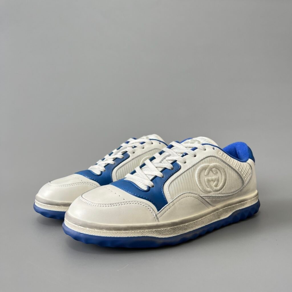 Aurora Custom Gucci MAC80 White & Cobalt Blue Leather Retro Sneaker