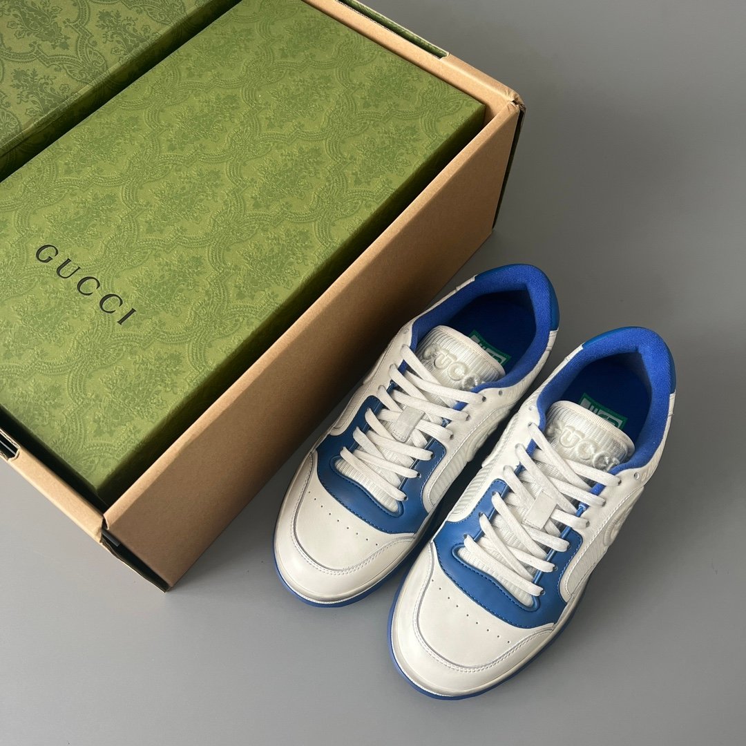 Aurora Custom Gucci MAC80 White & Cobalt Blue Leather Retro Sneaker - Image 9