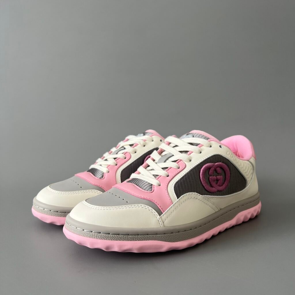 Aurora Custom Gucci MAC80 White, Pink & Grey Leather Retro Sneaker (Women's Edition)