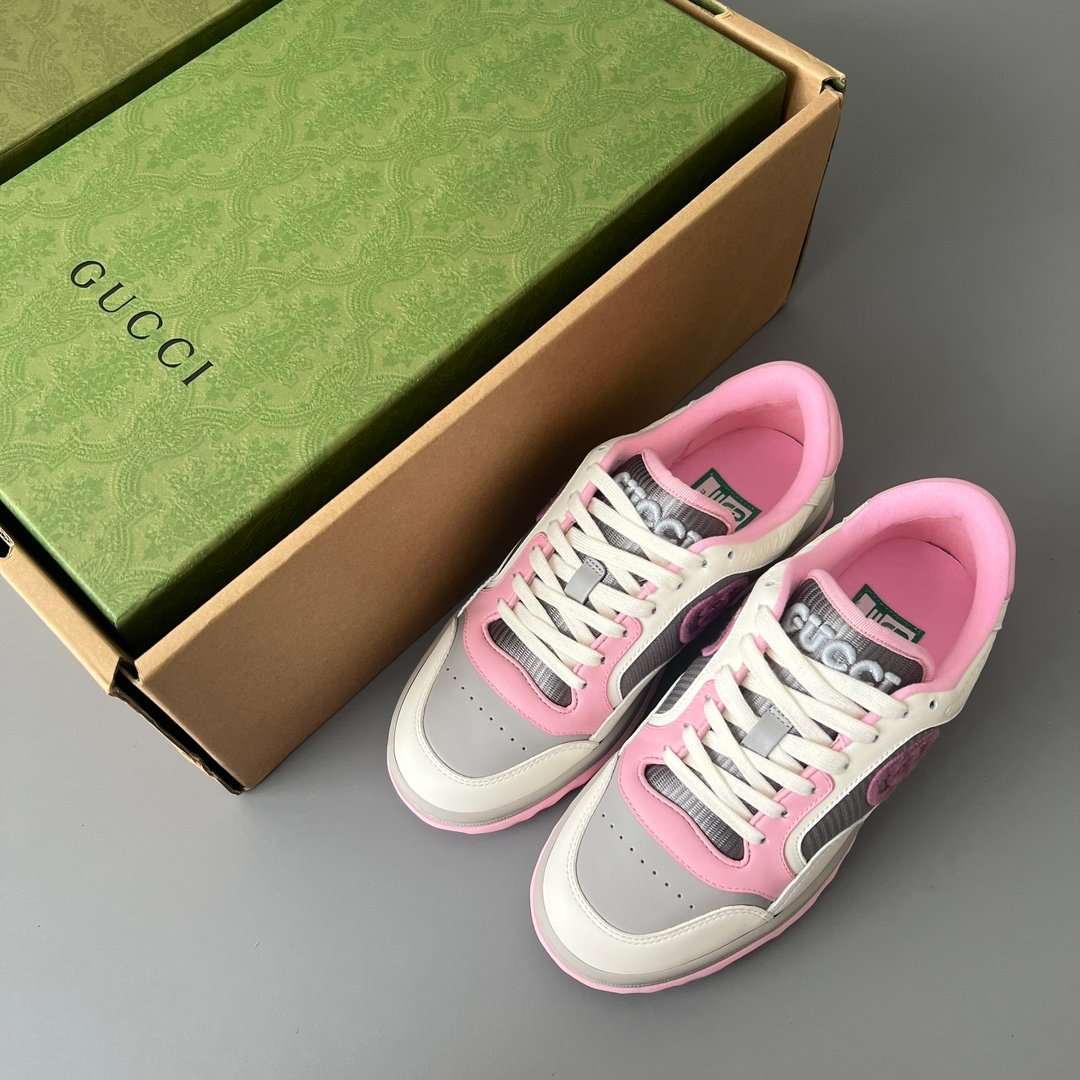 Aurora Custom Gucci MAC80 White, Pink & Grey Leather Retro Sneaker (Women's Edition) - Image 9