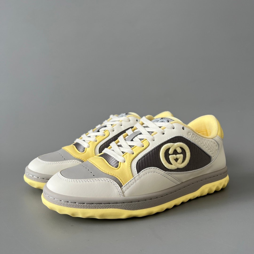 Aurora Custom Gucci MAC80 White, Yellow & Grey Leather Retro Sneaker (Women's Edition)