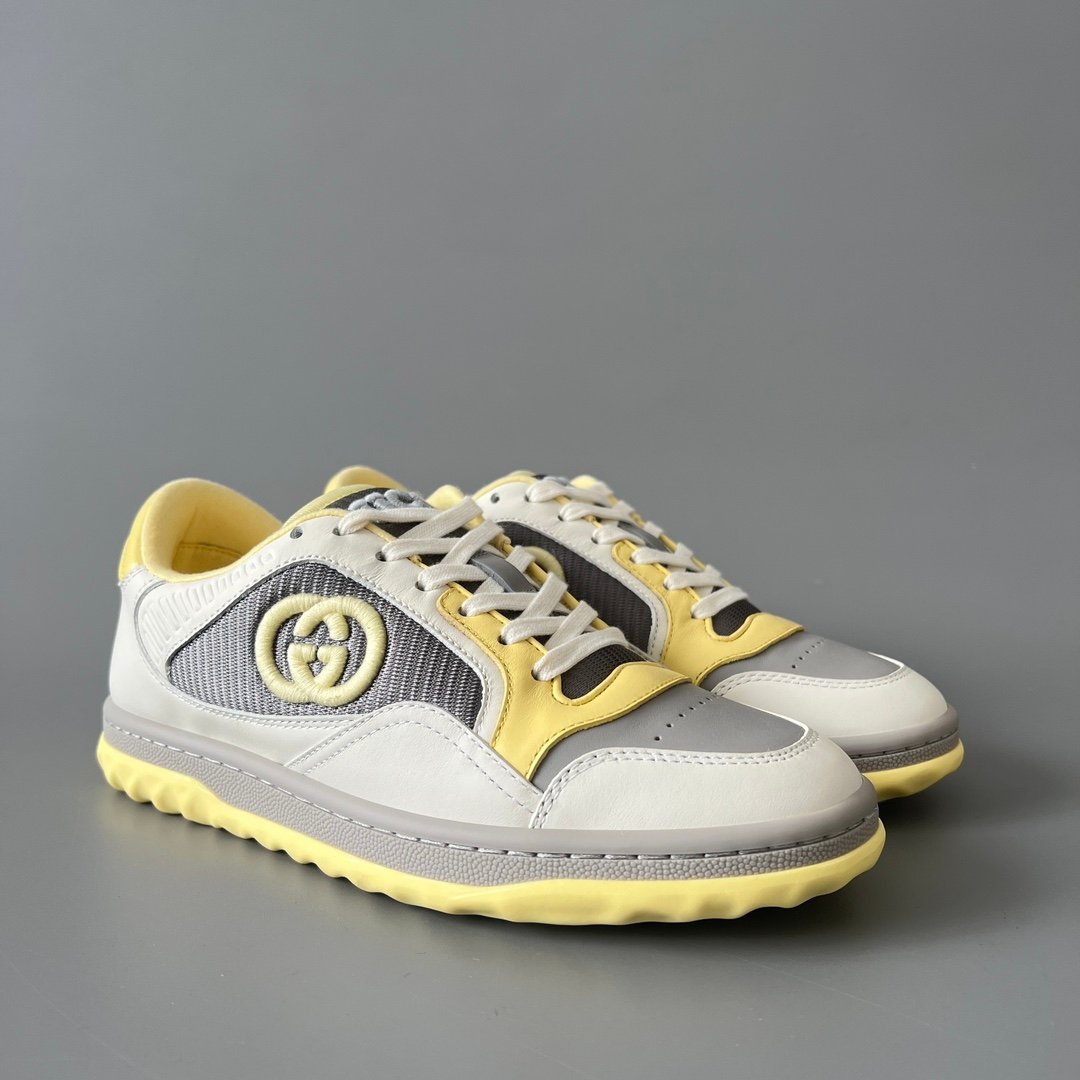 Aurora Custom Gucci MAC80 White, Yellow & Grey Leather Retro Sneaker (Women's Edition) - Image 3