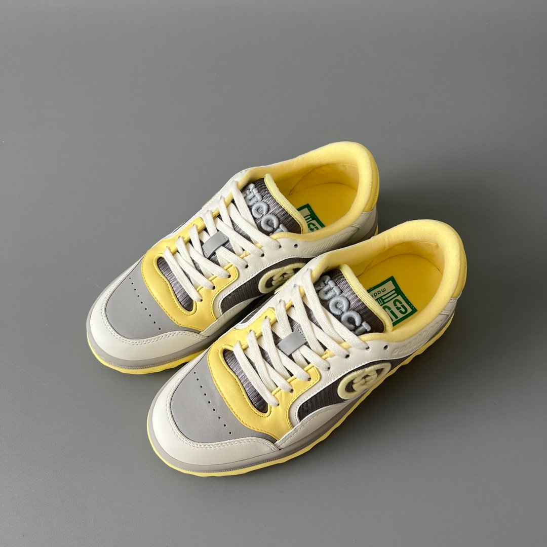 Aurora Custom Gucci MAC80 White, Yellow & Grey Leather Retro Sneaker (Women's Edition) - Image 8