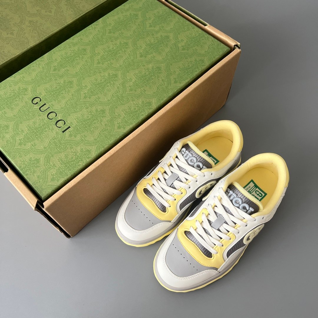 Aurora Custom Gucci MAC80 White, Yellow & Grey Leather Retro Sneaker (Women's Edition) - Image 9
