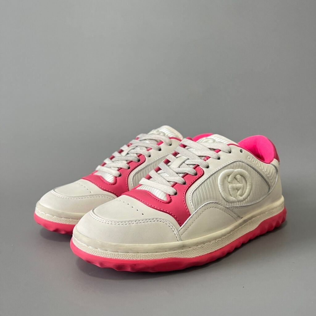 Aurora Custom Gucci MAC80 White & Neon Fuchsia Pink Leather Retro Sneaker