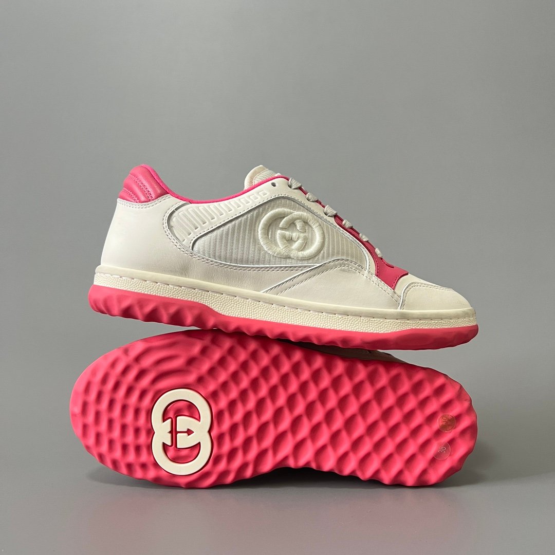 Aurora Custom Gucci MAC80 White & Neon Fuchsia Pink Leather Retro Sneaker - Image 6