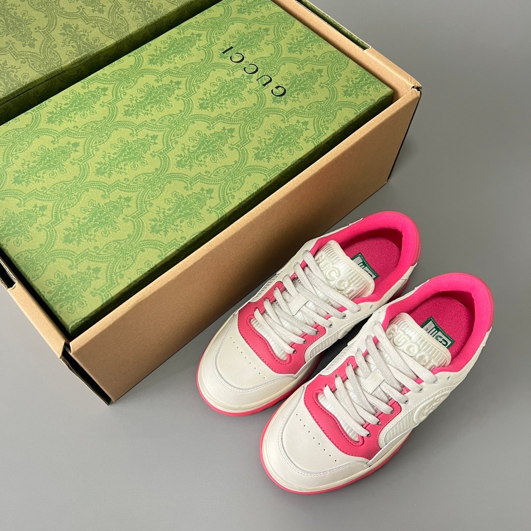Aurora Custom Gucci MAC80 White & Neon Fuchsia Pink Leather Retro Sneaker - Image 9