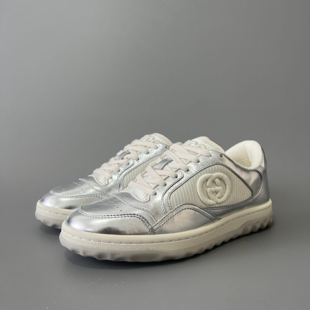 Aurora Custom Gucci MAC80 Metallic Silver & White Leather Retro Sneaker (Women's Edition)