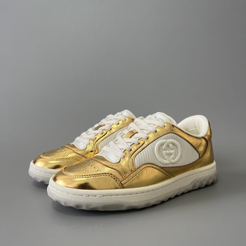 Aurora Custom Gucci MAC80 Metallic Gold & White Leather Retro Sneaker (Women's Edition)