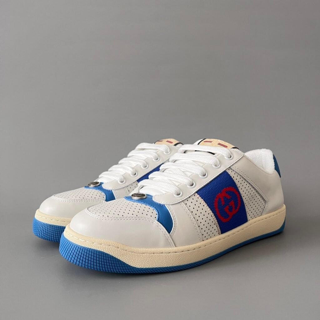 AuroraCustom Gucci Screener Series Perforated White & Blue Vintage Court Sneaker (Men's Edition)