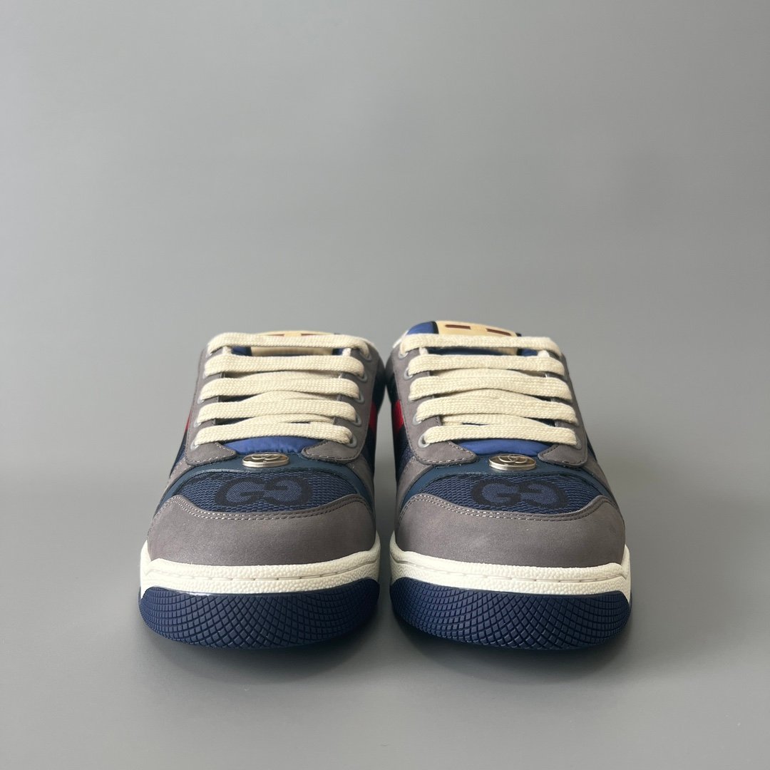 AuroraCustom Gucci Screener Series Charcoal Grey Suede & Dark Blue GG Canvas Vintage Court Sneaker (Men's Edition) - Image 2
