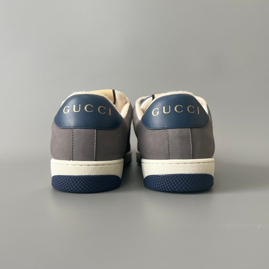 AuroraCustom Gucci Screener Series Charcoal Grey Suede & Dark Blue GG Canvas Vintage Court Sneaker (Men's Edition) - Image 5