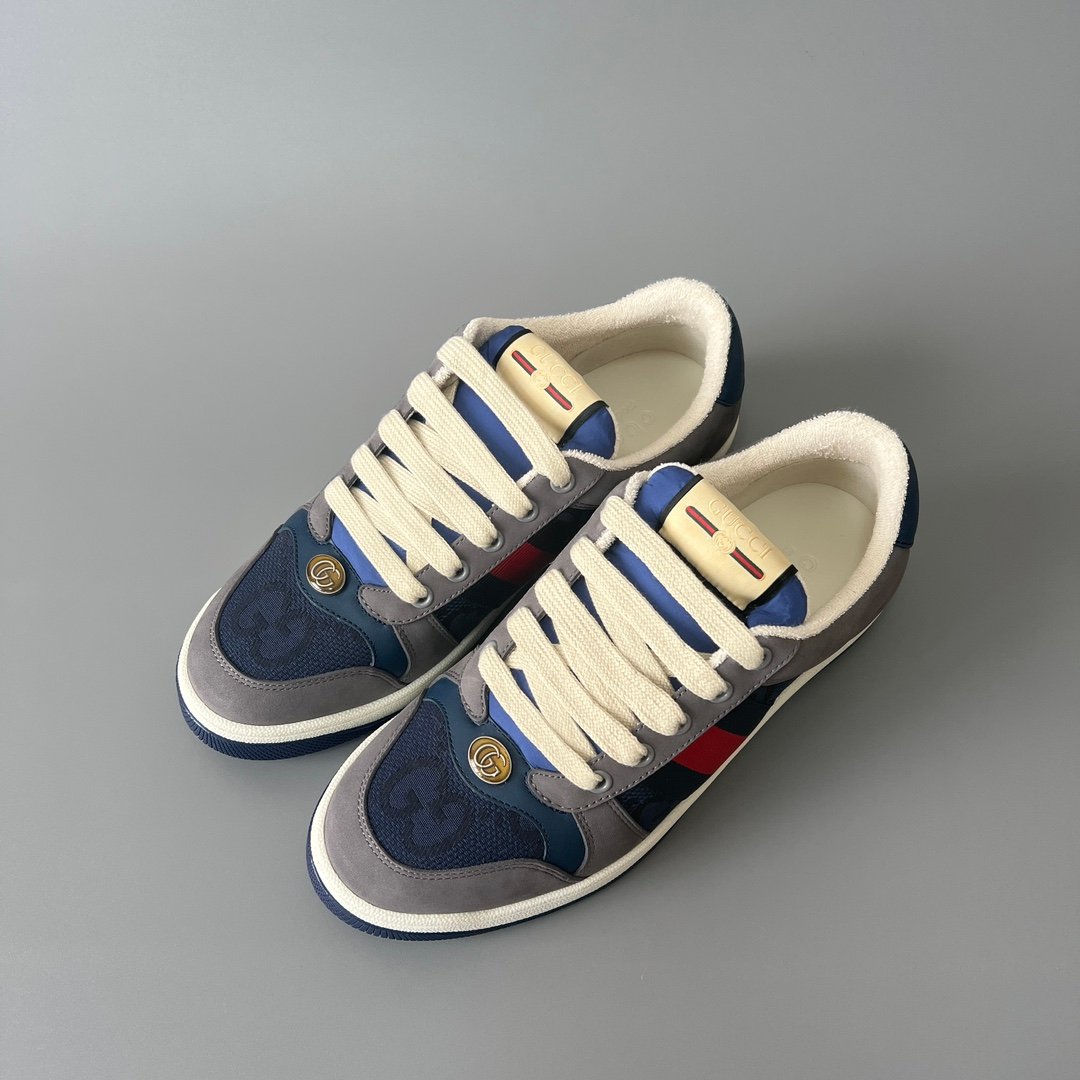 AuroraCustom Gucci Screener Series Charcoal Grey Suede & Dark Blue GG Canvas Vintage Court Sneaker (Men's Edition) - Image 8