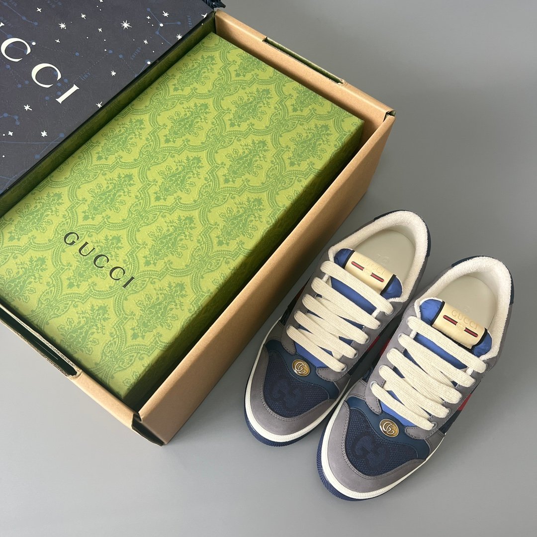 AuroraCustom Gucci Screener Series Charcoal Grey Suede & Dark Blue GG Canvas Vintage Court Sneaker (Men's Edition) - Image 9