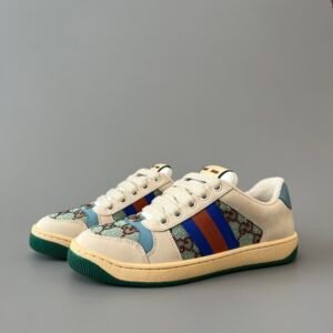 AuroraCustom Gucci Screener Series Cream Suede & Mint Green GG Canvas Vintage Court Sneaker (Women's Edition)