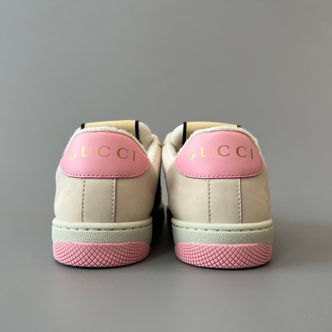 AuroraCustom Gucci Screener Series Cream Smooth Leather & Classic GG Canvas Pink Accent Vintage Court Sneaker (Women's Edition) - Image 5