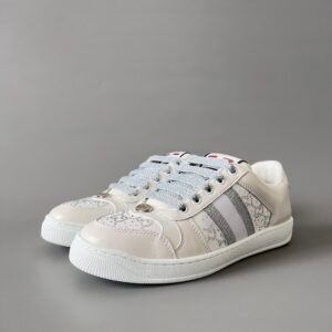 AuroraCustom Gucci Screener Series Cream White Leather & Silver Crystal GG Canvas Court Sneaker (Women's Edition)